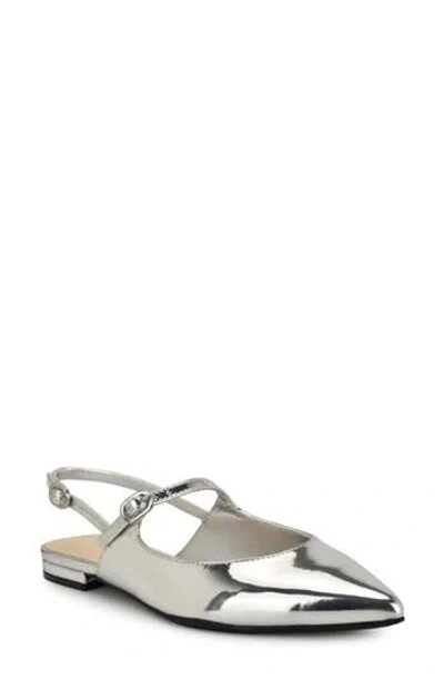 Nine West Daved Pointed Toe Slingback Flat In Silver