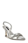 Nine West Womens Embellished Man Made Slingback Heels In Silver