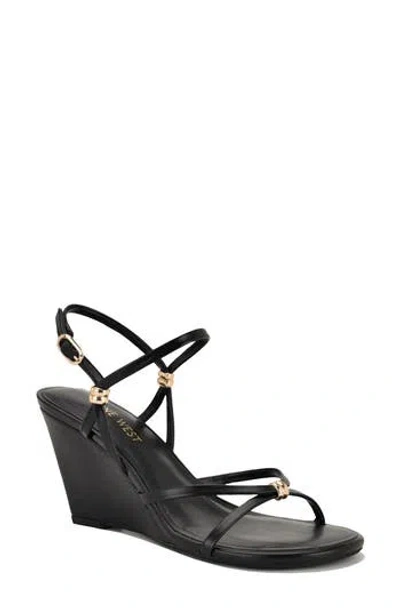 Nine West Deklyn Faux Leather Wedge Sandal (women) In Black
