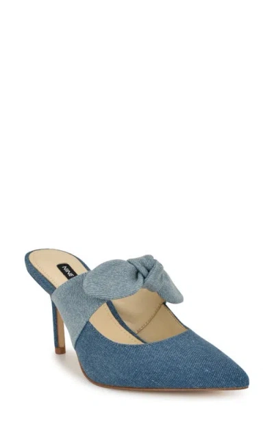 Nine West Demmure Pointed Toe Mule In Medium Blue 420