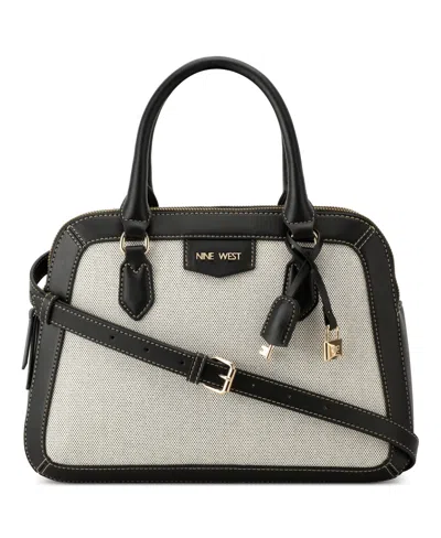 Nine West Designer Cibrina Dome Satchel Bag In Black White Canvas
