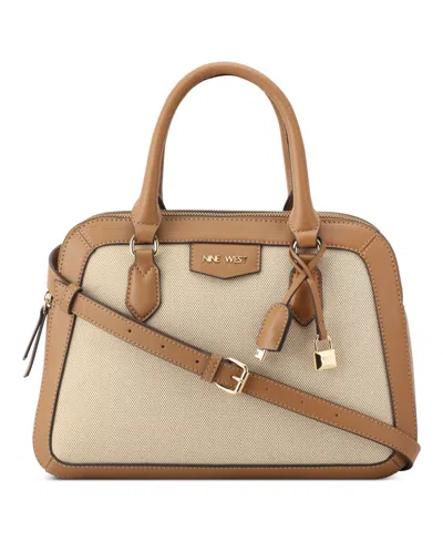 Nine West Designer Cibrina Dome Satchel Bag In Natural Canvas Dark Camel