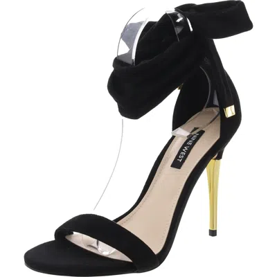 Nine West Donatela Womens Animal Print Suede Lace-up Heels In Black