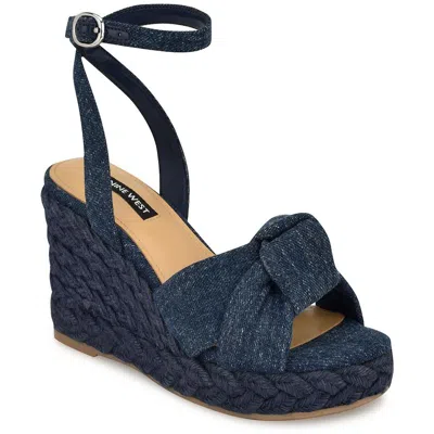 Nine West Dotime 7 Womens Ankle Strap Almond Toe Wedge Sandals In Blue