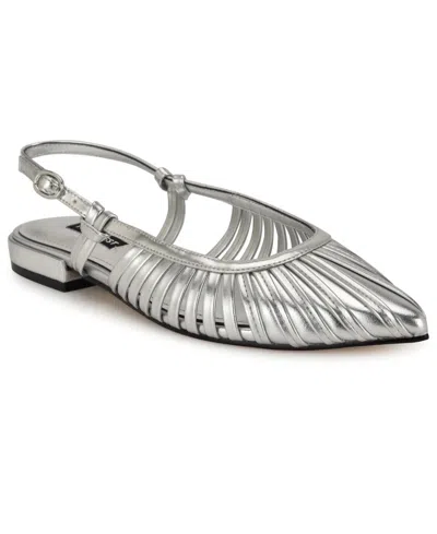 Nine West Duria Flat Silver Pointed Toe Cutout Slingback Jzz1261
