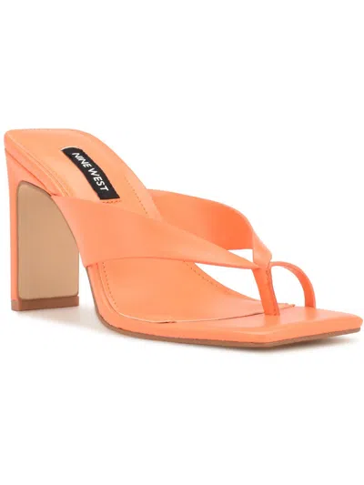 Nine West Durlife 3 Womens Faux Leather Square Toe Heels In Orange