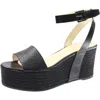 Nine West Edoile Womens Leather Snake Print Wedge Sandals In Black