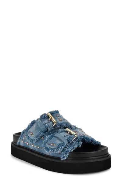 Nine West Eleny Platform Slide Sandal In Light Blue