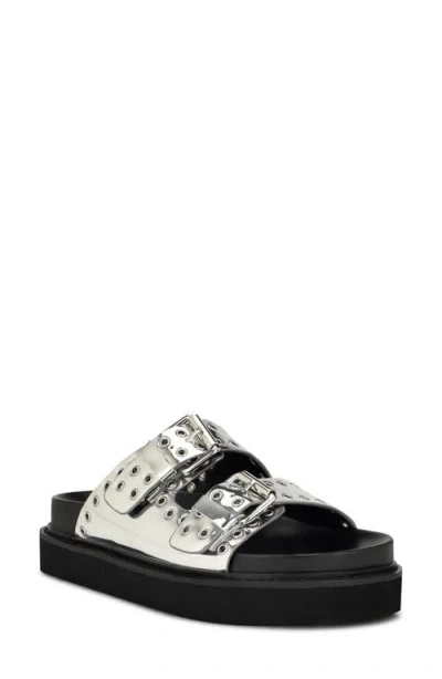 Nine West Eleny Platform Slide Sandal In Silver