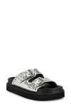 Nine West Women's Eleny Double Band Embellished Flat Slip-on Sandals In Silver Croc