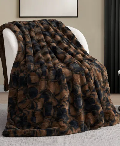 Nine West Embossed Faux Fur Throw, 50"x70" In Brown