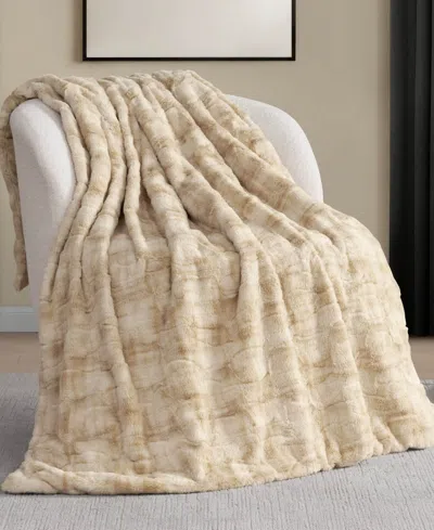 Nine West Embossed Faux Fur Throw, 50"x70" In Brown