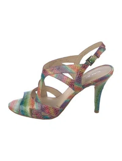 Pre-owned Nine West Embossed Leather Animal Print Sandals In Multicolor