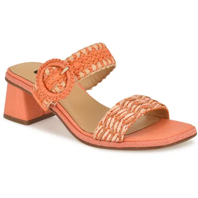 Nine West Emerey2 Womens Cushioned Footbed Woven Block Heel In Orange
