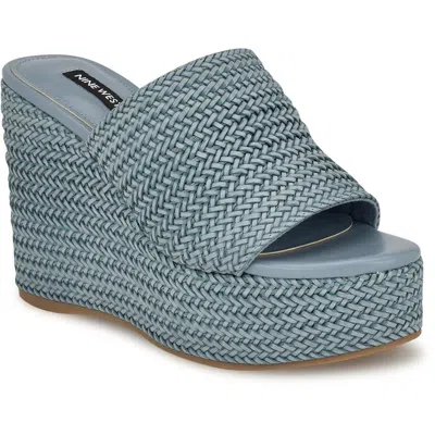 Nine West Everie 2 Womens Faux Leather Round Toe Platform Sandals In Blue