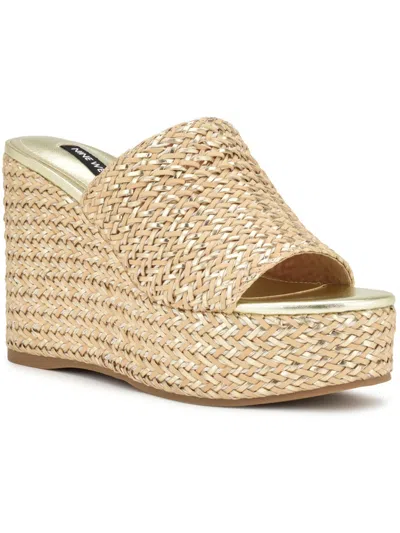 Nine West Everie 2 Womens Faux Leather Round Toe Platform Sandals In Natural,gold