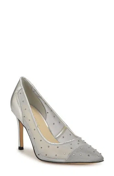 Nine West Exxtra Pointed Toe Pump In Silver Mesh