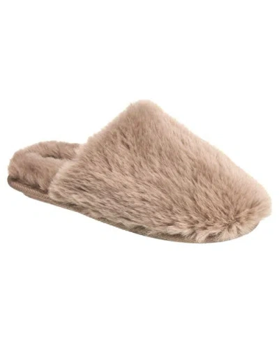 Nine West Faux Fur Closed Scuff Slipper In Brown