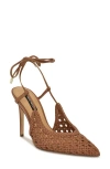 Nine West Fessla Ankle Wrap Pointed Toe Pump In Medium Brown