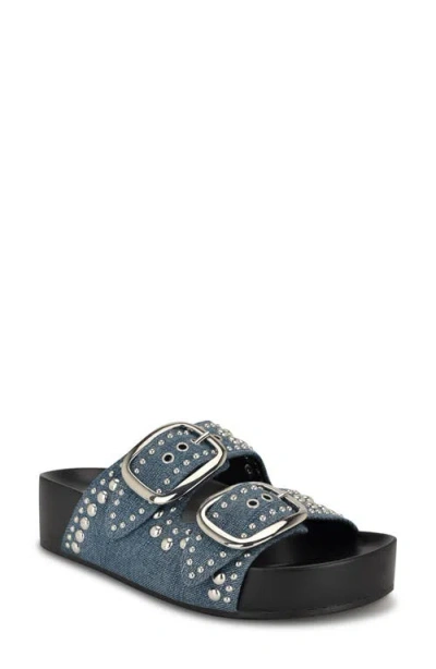 Nine West Flinne Studded Platform Sandal In Medium Blue
