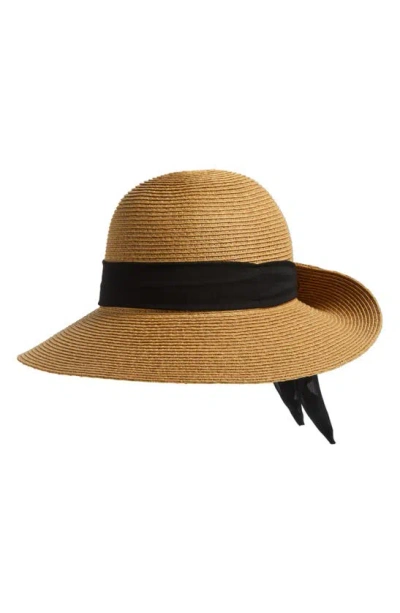 Nine West Flip Up Floppy Straw Hat In Brown