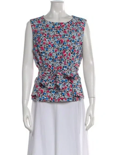 Pre-owned Nine West Floral Print Crew Neck Blouse In Multi