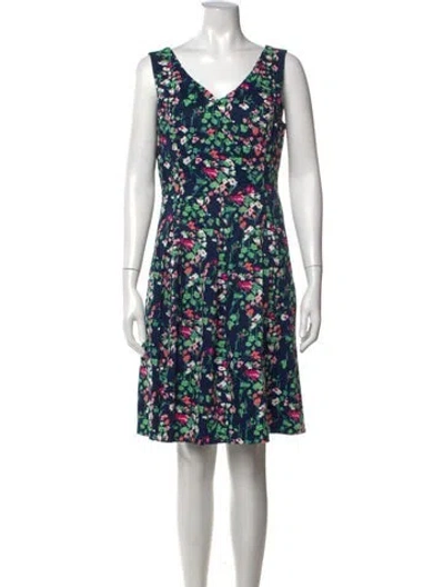 Pre-owned Nine West Floral Print Knee-length Dress In Blue