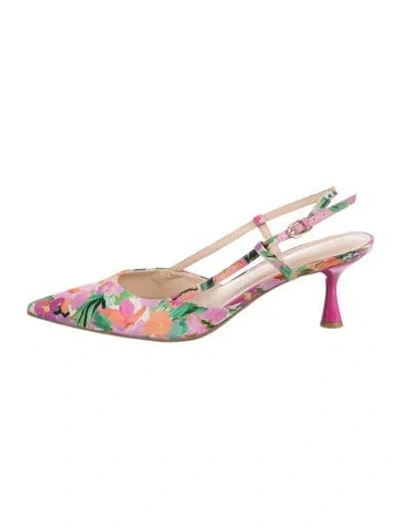 Pre-owned Nine West Floral Print Slingback Pumps In Purple
