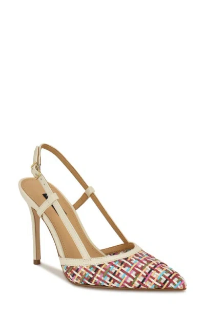 Nine West Floree Pointed Toe Slingback Pump In Red Multi,cream
