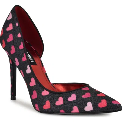 Nine West Women's Folowe Glitter D'orsay Stiletto Pumps In Black Glitter Heart Print