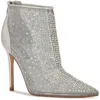 Nine West For Now Womens Faux Leather Rhinestone Booties In Silver