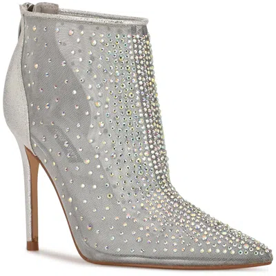 Nine West For Now Womens Faux Leather Rhinestone Booties In Silver