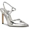 Nine West Franka Ankle Strap Pointed Toe Pump In Silver