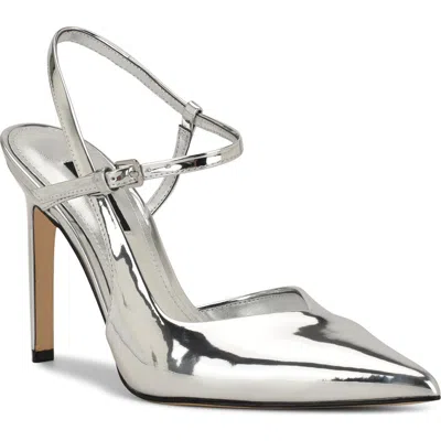 Nine West Franka Ankle Strap Pointed Toe Pump In Silver