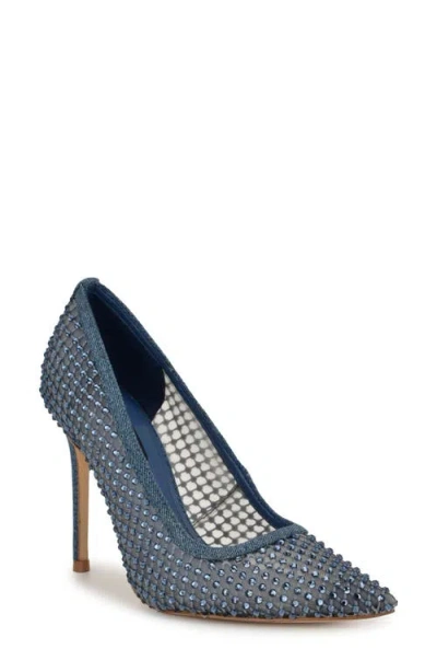 Nine West Freshe Crystal Embellished Pump In Blue Denim