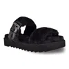 Nine West Funkie Sandals Women's Black Faux Fur Slip On Flat Slide Jobb217 In Black