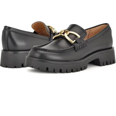 NINE WEST GABLES LOAFERS WOBLACK LEATHER SLIP ON LUG SOLE SHOES GAL470