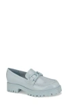 Nine West Gemay Lug Sole Chain Loafer In Light Blue Patent