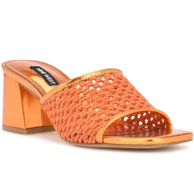Nine West Galant Womens Faux Leather Woven Heels In Orange