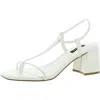 Nine West Gardeen 3 Womens Faux Leather Thong Block Heels In White