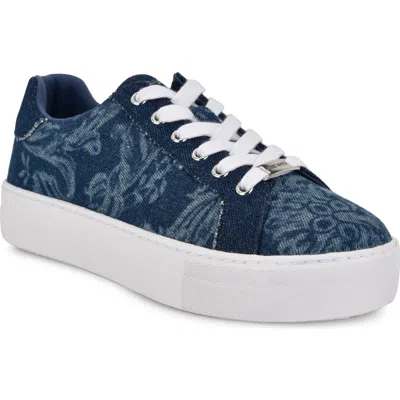 Nine West Gatsby Platform Sneaker In Dark Blue Denim Floral Multi