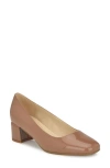 Nine West Sophe Womens Patent Trim Faux Leather Loafer Heels In Medium Natural