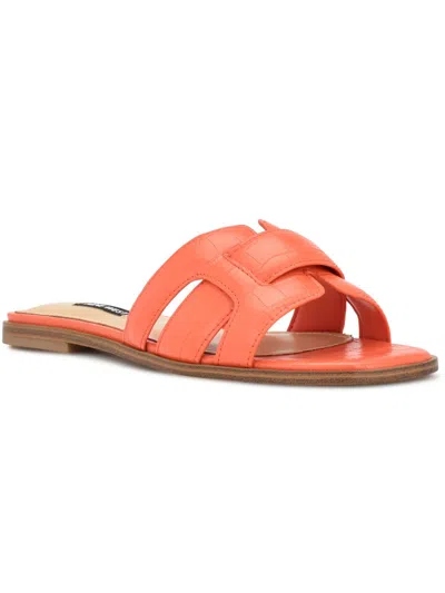 Nine West Germani Womens Leather Square Toe Slide Sandals In Orange