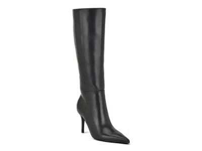 Nine West Gerty Wide Calf Boot In Black Leather
