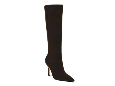 Nine West Gerty Wide Calf Boot In Dark Brown Suede