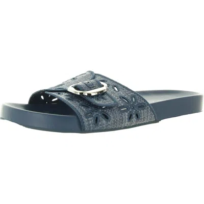 Nine West Giulia Womens Buckle Embossed Slide Sandals In Blue