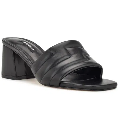 Nine West Glenra3 Womens Block Heel Man Made Mule Sandals In Black