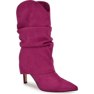 Nine West Glitch Slouchy Foldover Shaft Pointed Toe Boot In Dark Pink