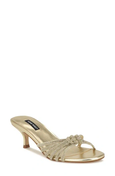 Nine West Glitzy Kitten Heel Slide Sandal In Gold