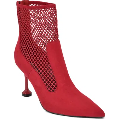 Nine West Goane Fishnet Pointed Toe Ankle Bootie In Med Red